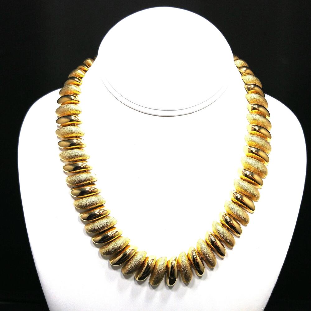 Vintage 1980s Gold Plated Textured Smooth Link Statement Necklace 18"